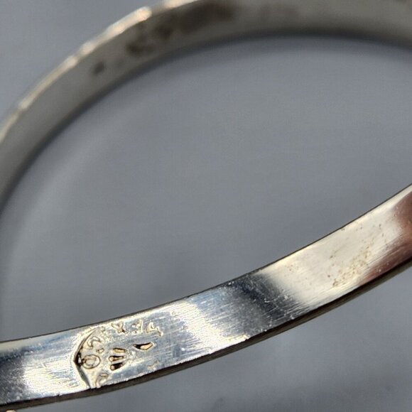 Sterling Silver Bangle Bracelets 925 Taxco Mexico Pair Panel Plain Handmade - Picture 15 of 15